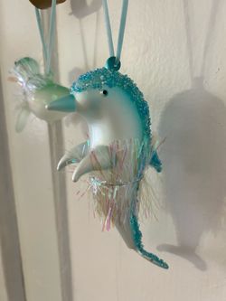 TWO blown glass marine animal ornaments