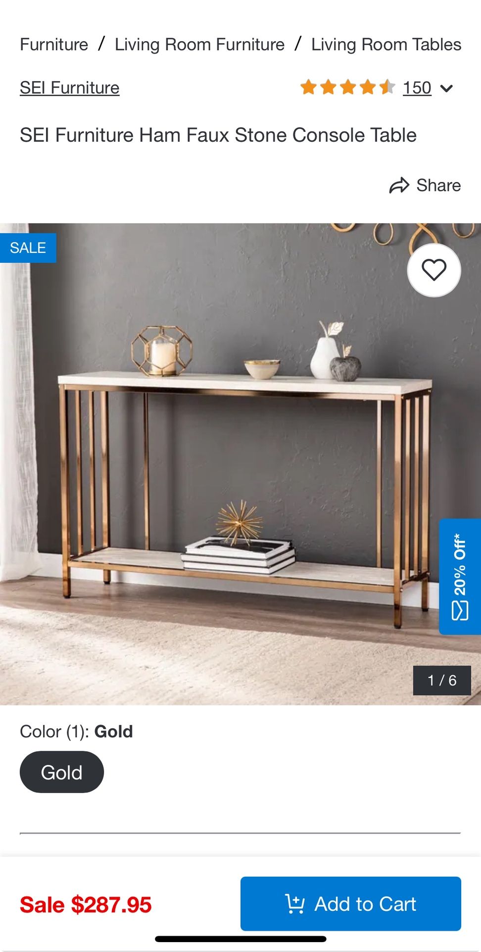 SEI Furniture Ham Faux Stone Console Table