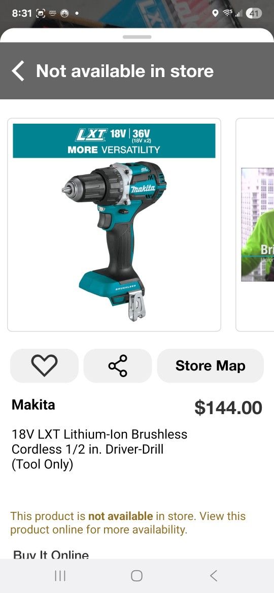 Makita
18V LXT Lithium-Ion Brushless Cordless 1/2 in. Driver-Drill (Tool Only)