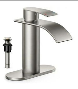 FORIOUS Single-Handle 1 or 3 Hole Waterfall Bathroom Faucet Bathroom Sink Faucet Brushed Nickel