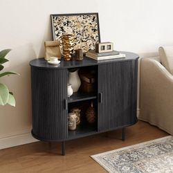 Sideboard Buffet Cabinet 40" Storage Cabinet with 2 Sliding Tambour Doors, Adjustable Shelves for Office Bedroom Hallway Entryway, Black