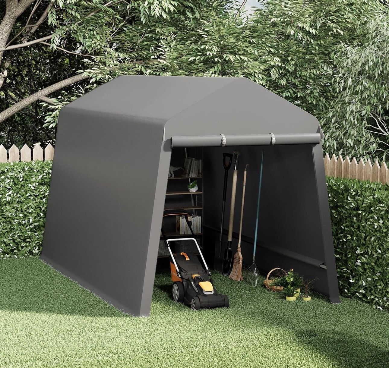 7X12 Ft Outdoor Portable Storage Shelter Shed with Rolled Up Zipper Doors & Vents, Heavy Duty Carpor