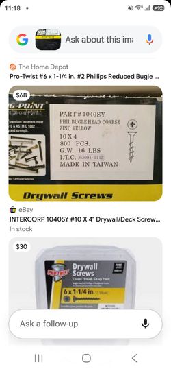 New #6. 1-1/4in. Course drywall screws
