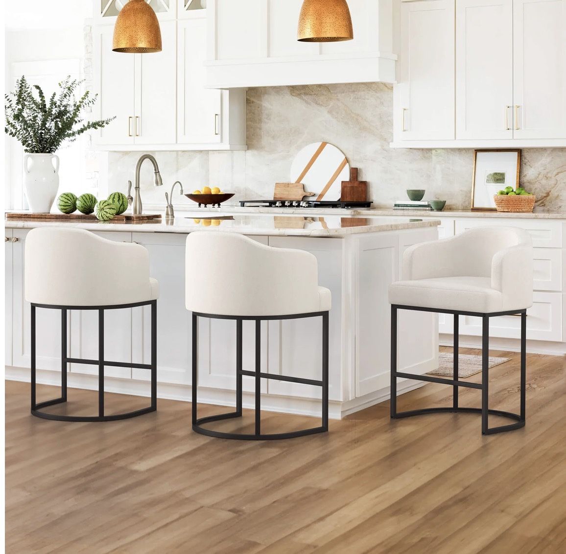 3X Beige Color 27” Fabric Barstools 