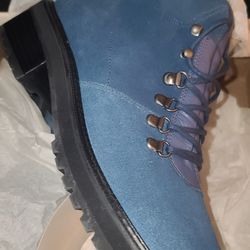 Womens Blue Suede And Leather Boots.