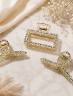 Rhinestone Hair Claw Set of 3 Bridal Wedding Bow Clips NWOT Y2K Inspired