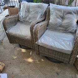 Brown Wicker PE Rattan Outdoor Swivel Rocker Patio Chairs with Olefin Gray Cushions (2-Pack)