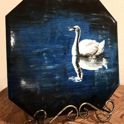 Swan Tile Art, Hand-painted Acrylic on Tile