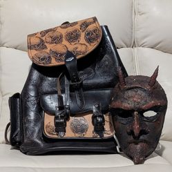 Leather Backpack With Scull Design 