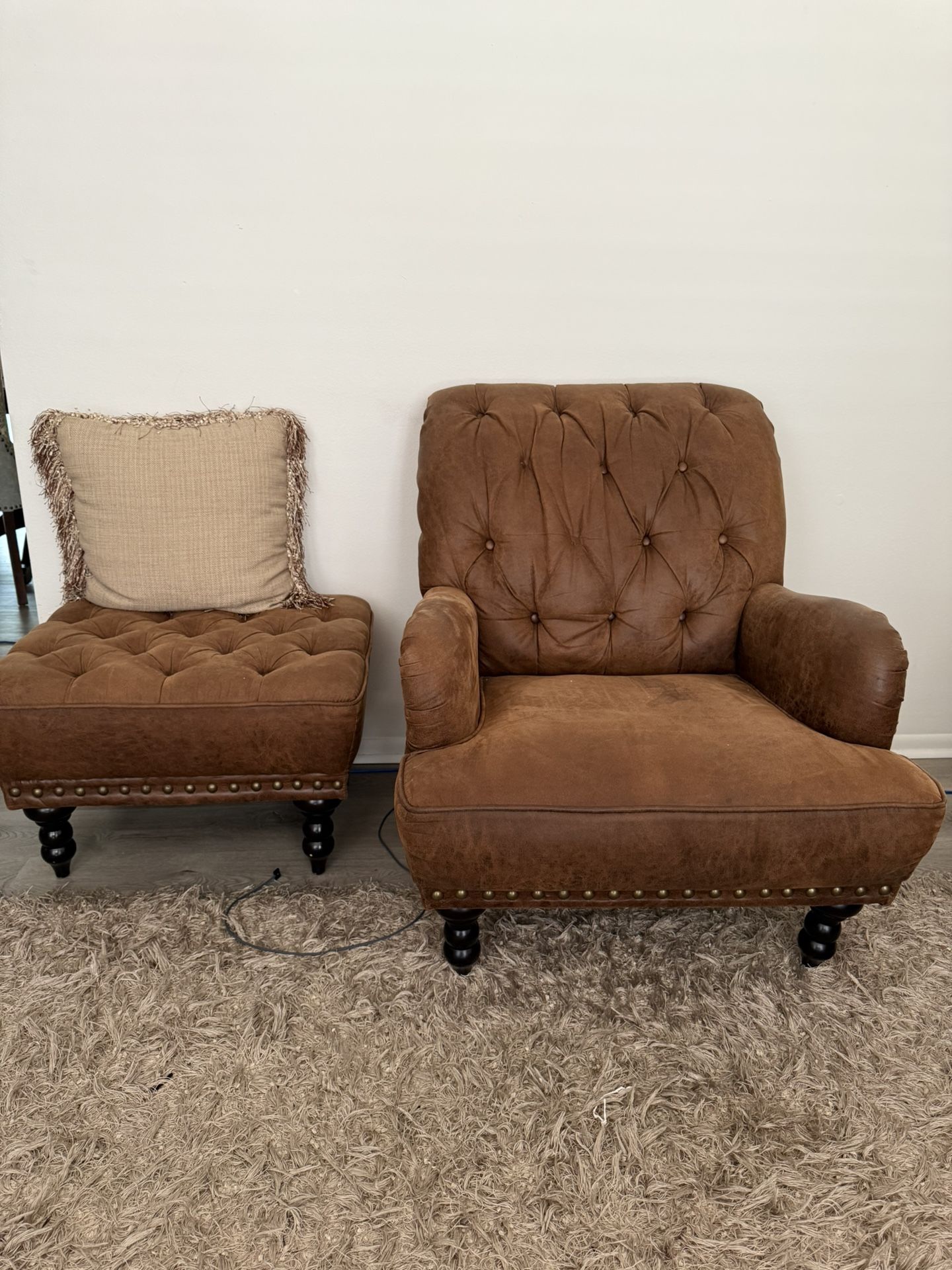 Pier One Leather Chair And Ottoman