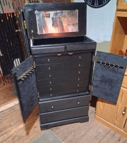 Vintage black jewelry armoire