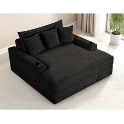 Black Wide Corduroy Chaise With Cup Holders And USB Ports Pillows Included Brand New In Box Firm Price $549