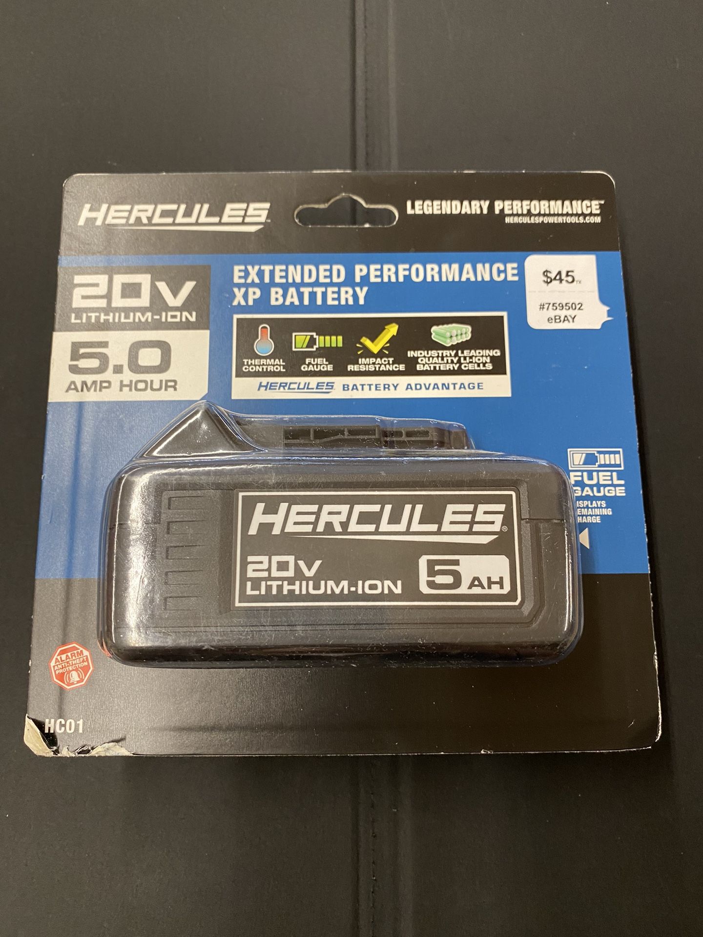 Hercules HD01 57373 20V Lithium-Ion 5.0 Ah Extended Performance Battery