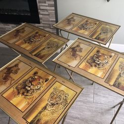 Mid Century Modern 4 VTG Folding TV Trays Signed Phil Prentice