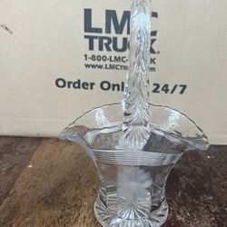 Vintage Antique Clear Glass Etched Floral Basket Vase