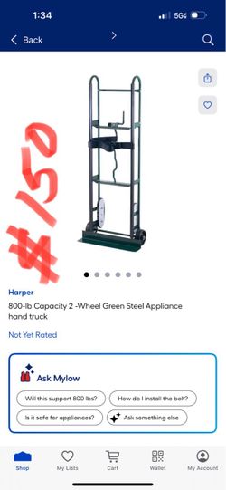 Harper 800-1b Capacity 2 -Wheel Green Steel Appliance hand truck