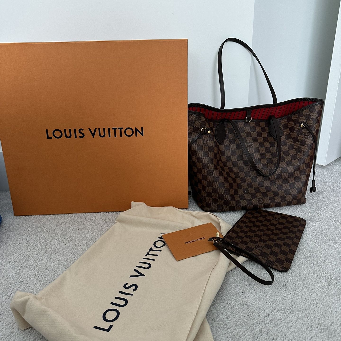 Louis Vuitton Neverfull MM Damier Ebene Tote Shoulder Bag Box Dust Bag  Receipt