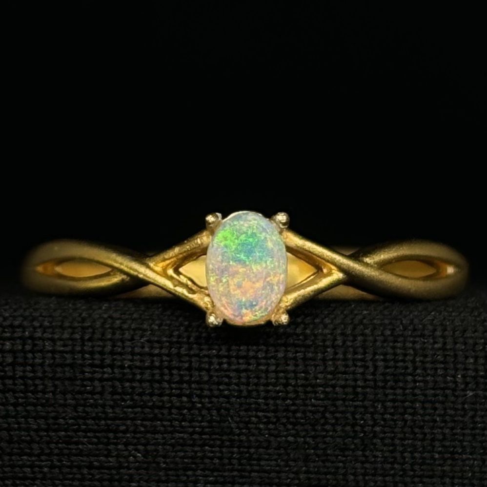 Color Explosion Australian Lightning Ridge Opal Ring Matte 18k Gold Jewelry