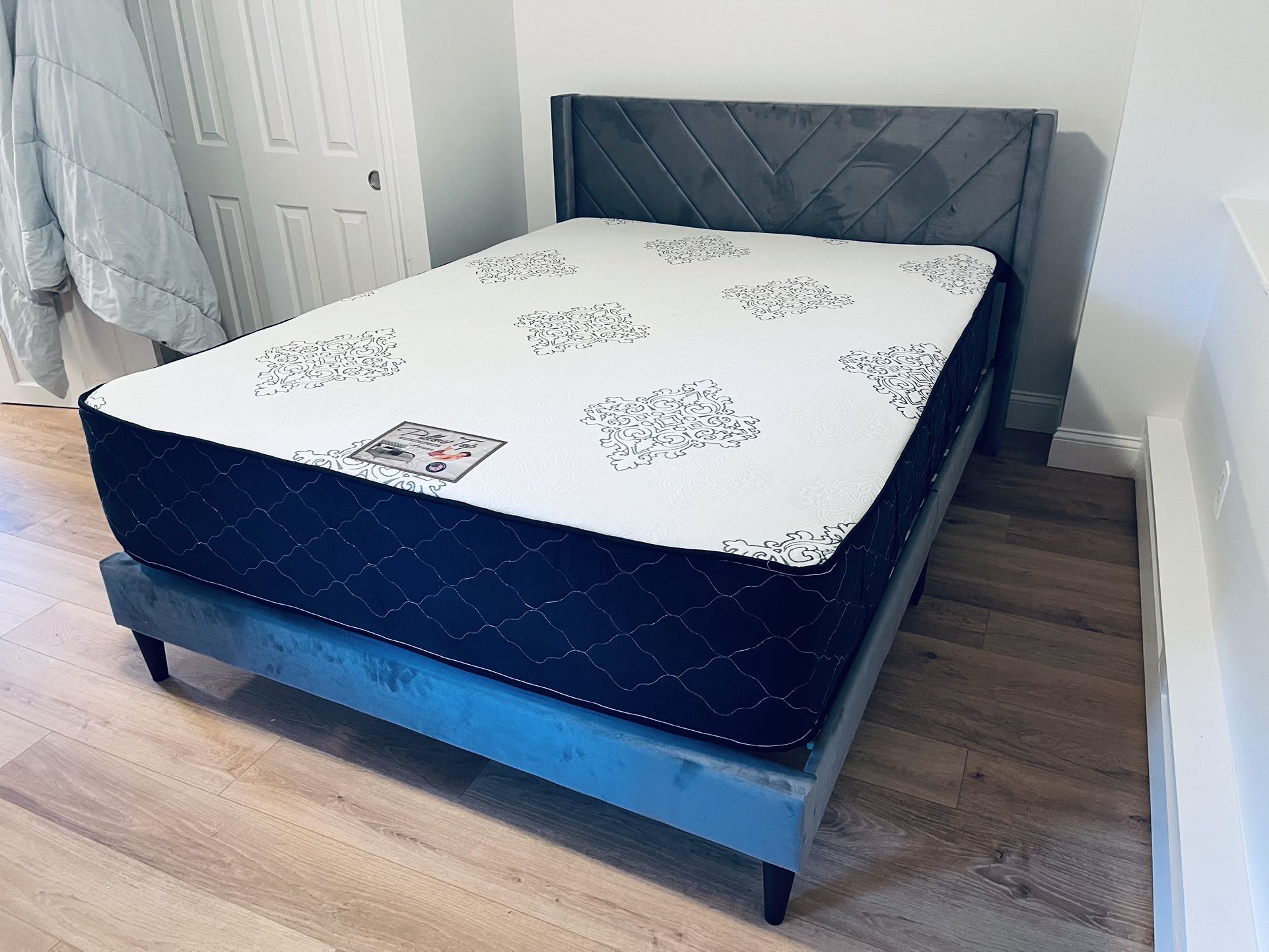 Queen Size! Included Mattress Foam 12”+Box Spring+Bedframe Brand New WE FINANCE WE DELIVER All Cities