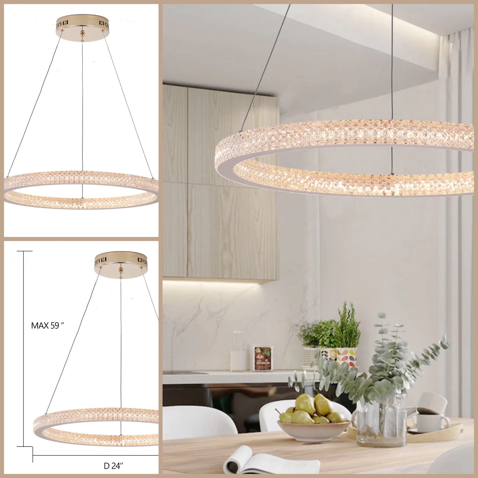 24” Gold Chandelier Light