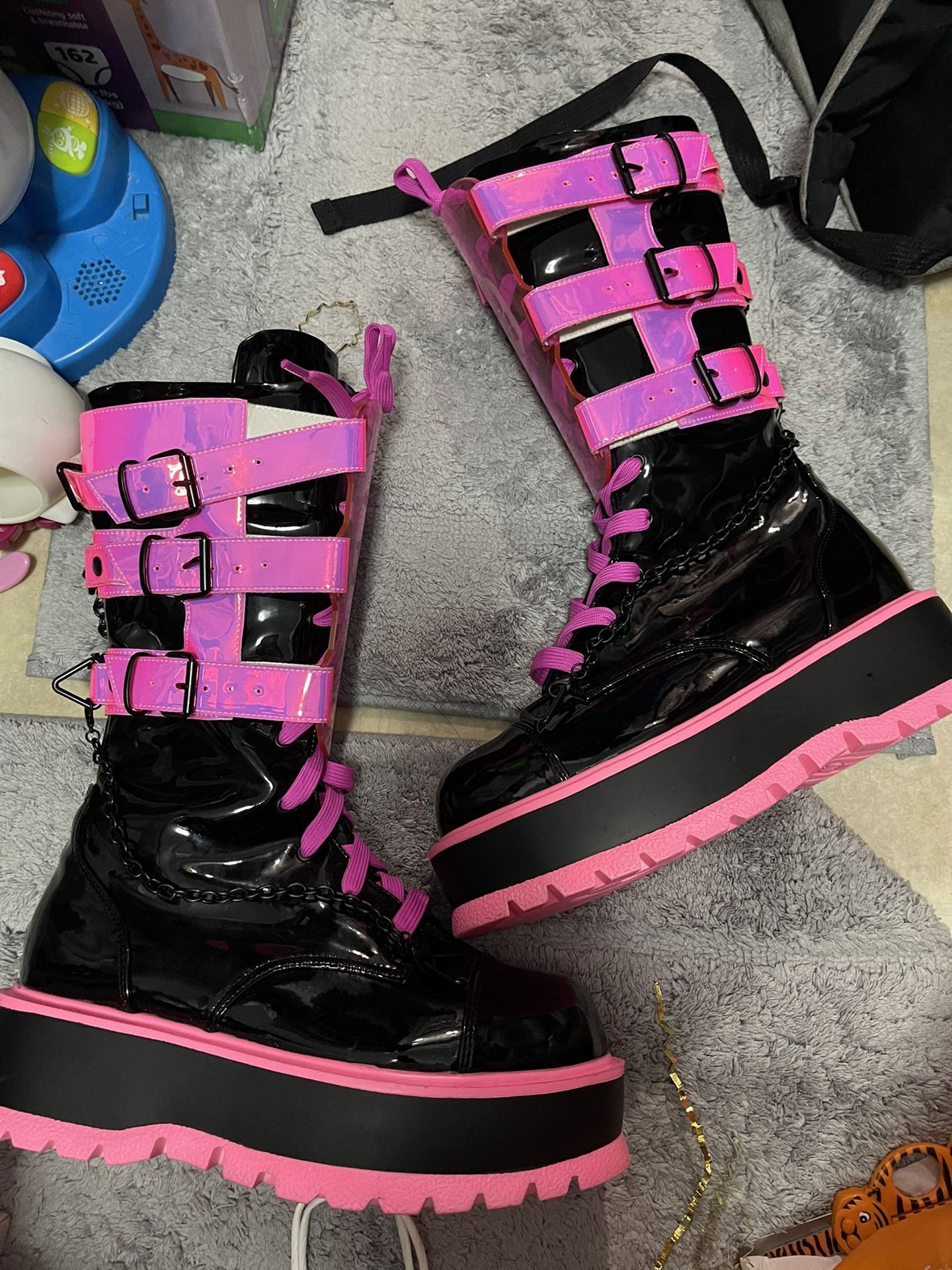 DEMONIA PINK NEON UV BOOTS SIZE 10