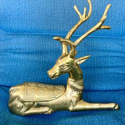 VTG 1970s Solid Brass Stag Reindeer Covered Trinket Box Planter Figurine Statue Sculpture