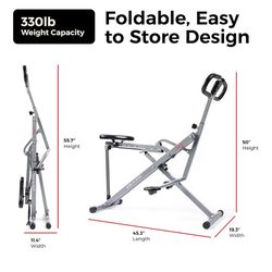 Sunny Health & Fitness Smart Row-N-Ride Glute & Leg Trainer, Foldable Squat Assist Rower 
