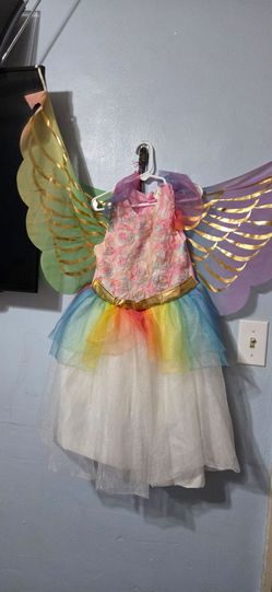 Girls Rainbow Fairy Princess Costume with Wings