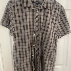 Gap Men’s Short Sleeve Brown Plaid Button Up, Size XL