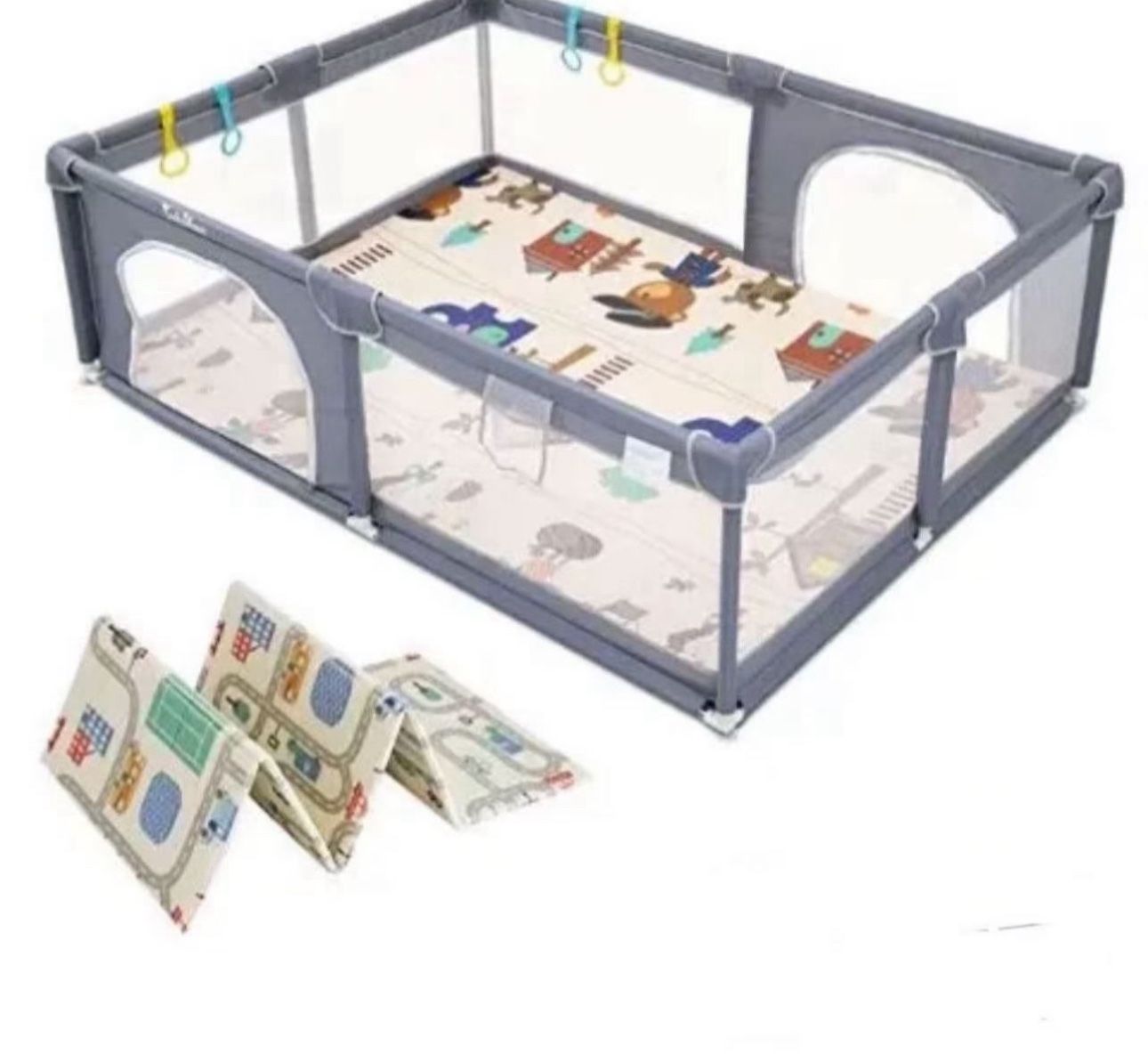 71x79 Inch Baby Playpen, Baby Fence Play Area, Play Pens for Babies and Toddlers Safety Activity Center with Anti-Slip Rubber Bases,Gray