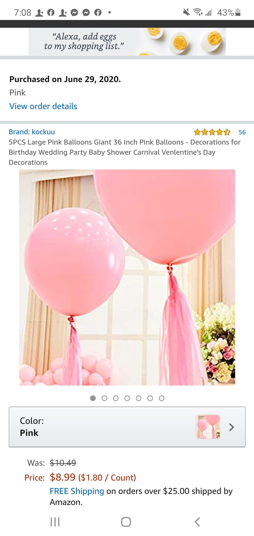 5 pcs pink large Balloons for sale