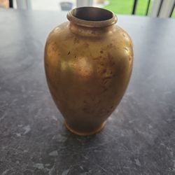 Handmade JAPANESE vase. 5" Tall. 24kt Paint Overlay Brass  Interior 