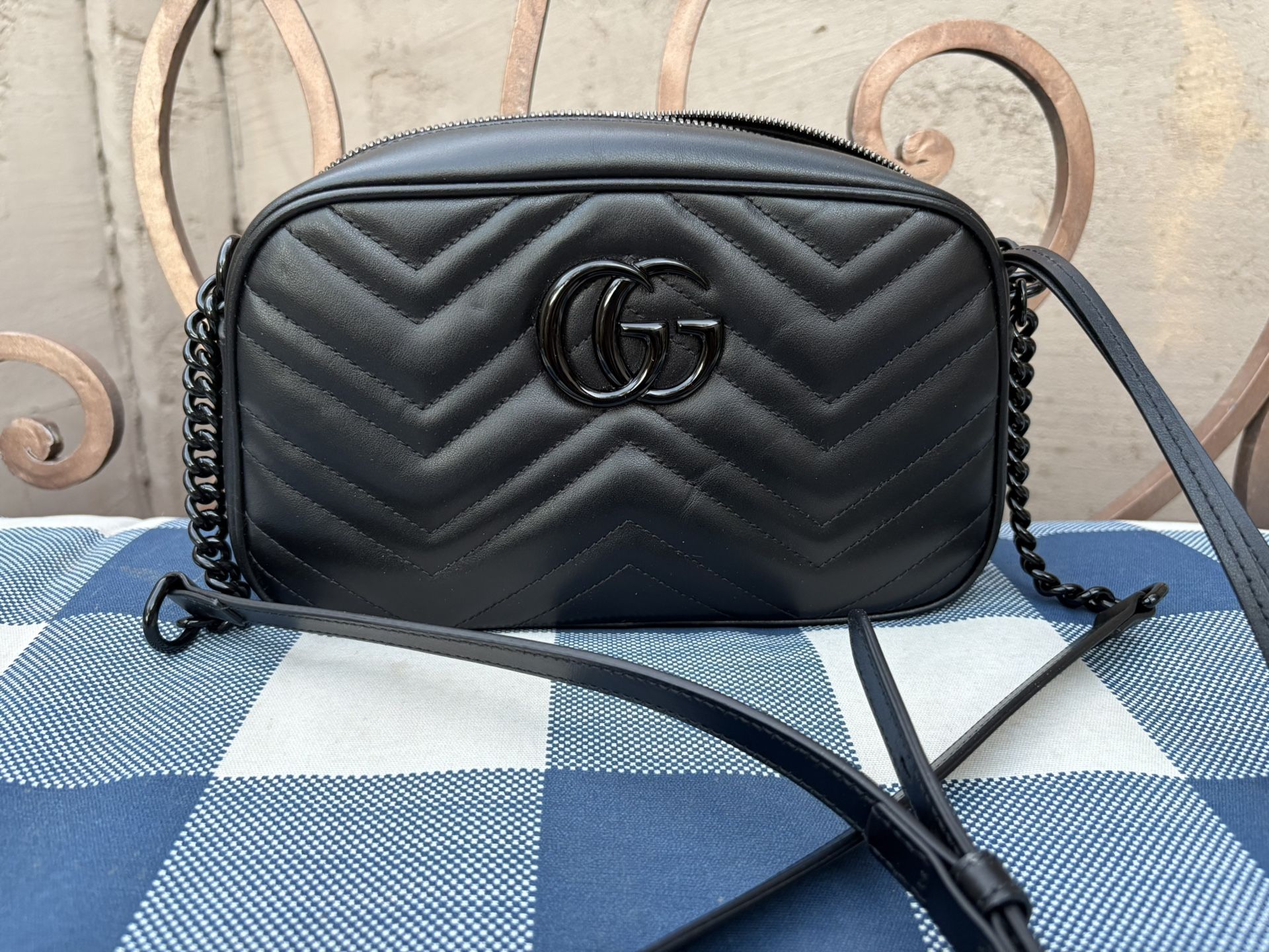 Gucci Black On Black GG Marmont Small Camera Bag