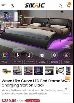 Leather king size / cali king bed frame with color changing LED Lights & remote