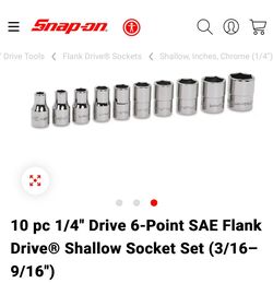Snap On 3/16-9/16” SAE 1/4” Drive Socket Set