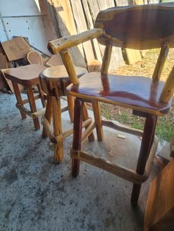 Rustic Handmade Log Wood Bar Stools