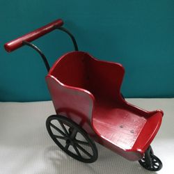 Vintage 80s 3 wheel Red Christmas Carriage, Doll Carriage, Teddy Bear Sled.