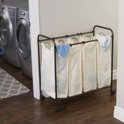 Household Essentials Rolling Quad Sorter Laundry Hamper with Natural Polyester Bags, Antique Bronze