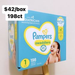 Size 1 (8-14 Lbs) Pampers Swaddlers (198 Baby Diapers)