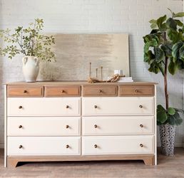 Vintage Solid Pine Wood Dresser 10Drawer Antique White