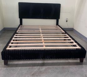Queen size black velvet bed with orthopedic mattress
