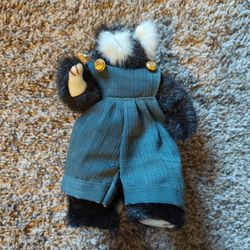 Ty-knockoff 1993 Purcy The Cat Attic Treasures With Blue Overalls