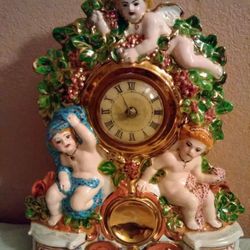Antique Cherub Ceramic Mantle Clock 