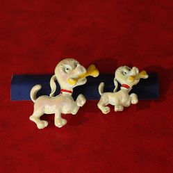 mid-century cute dog brooch set