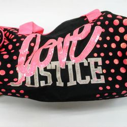 Justice Girls Hot Pink Fuchsia Black Sequin Love Polka Dots Duffle Bag Gym Weekender Carryall Rare