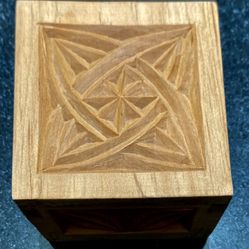 Carved Wooden Trinket Box Features Celtic star Design