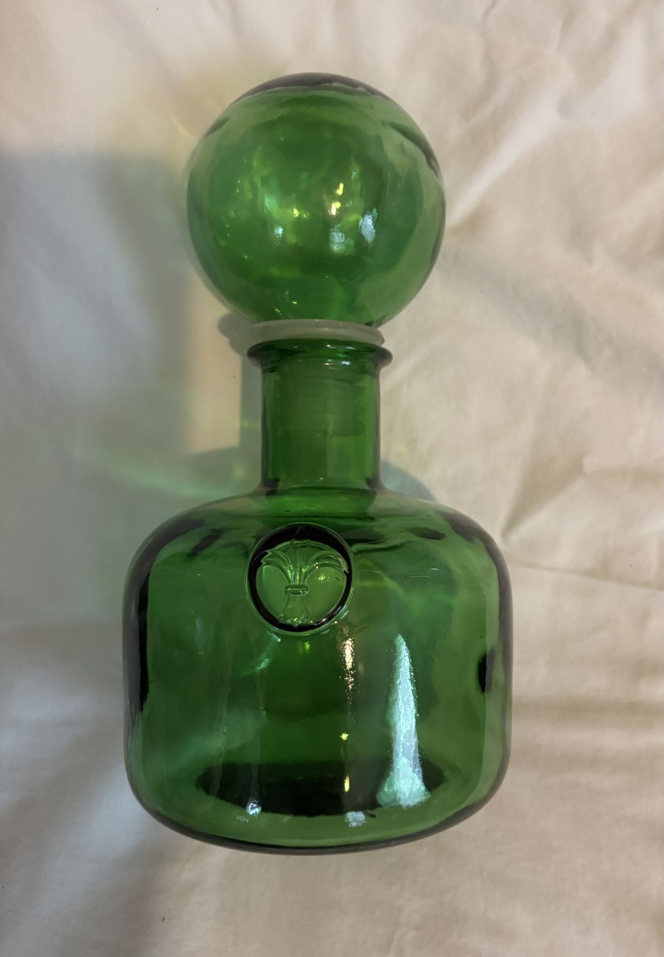 Italian Green Glass Decanter, Made in Empoli, Italy.