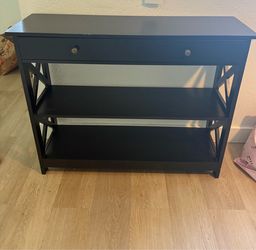 Black Console Table with Drawer and Shelves