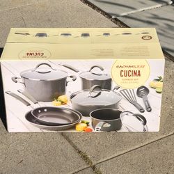 NEW*👉🏻Rachael Ray 12-Piece Cucina Nonstick Enameled Aluminum Cookware Set Sealed (Silver Lake)