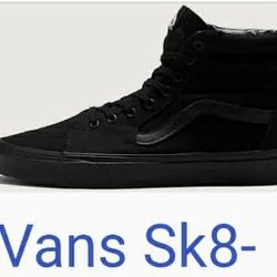 Brand New VANS. All BLACK SK8-Hi’s. Size 8.5.